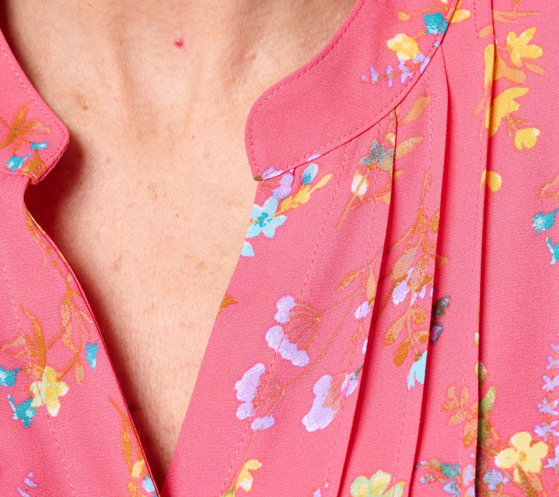 Joan Rivers Pintuck Split V Button-Front Georgette Blouse — View 8