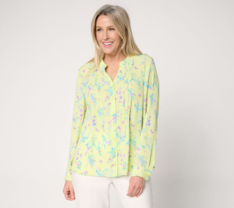 Joan Rivers Pintuck Split V Button-Front Georgette Blouse — View 20