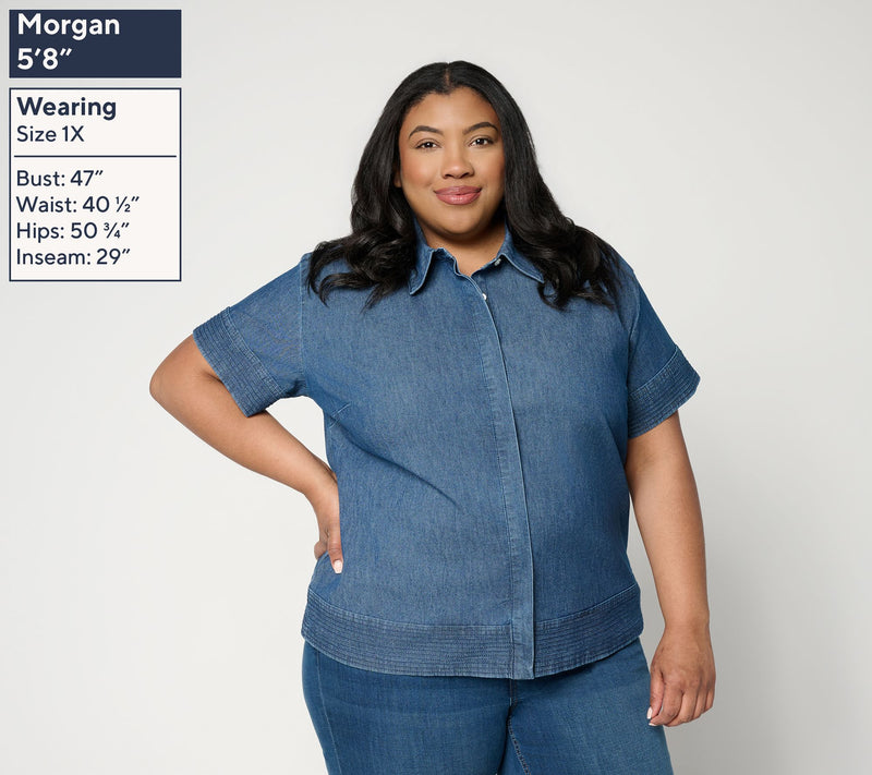 Susan Graver Shoreline Denim Short Sleeve Denim Shirt — View 6