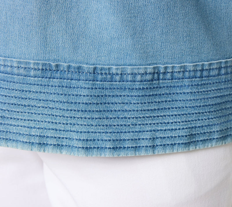 Susan Graver Shoreline Denim Short Sleeve Denim Shirt — View 10