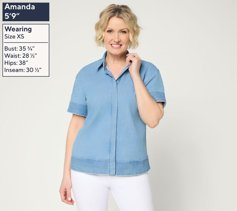 Susan Graver Shoreline Denim Short Sleeve Denim Shirt — View 7