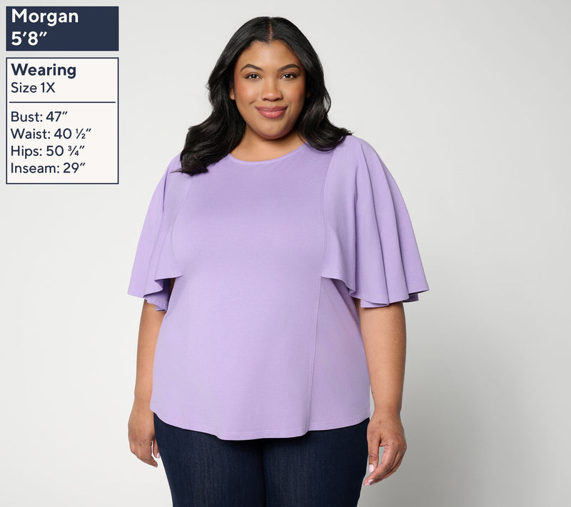 Peace Love World Boheme Crew Neck Futter Sleeve Top — View 10