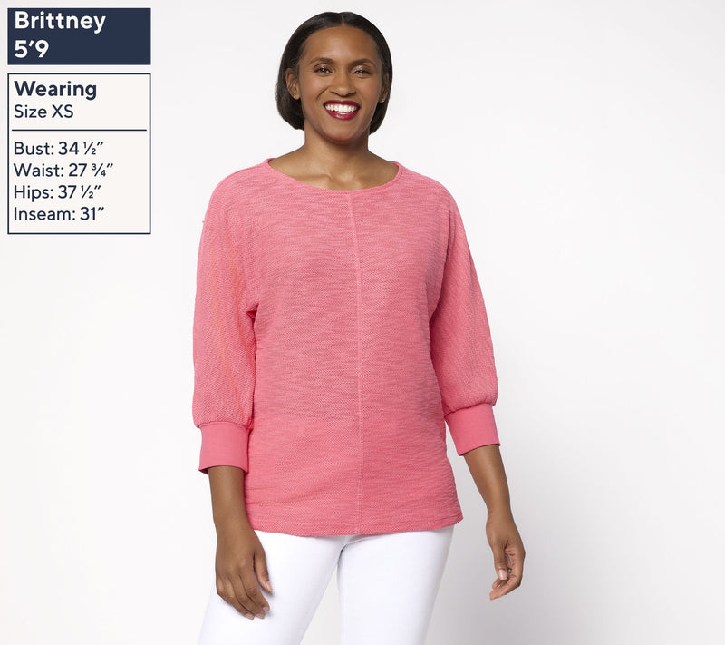 Belle by Kim Gravel Sweatshirt Slub 3/4 Sleeve Slouchy Top — View 3