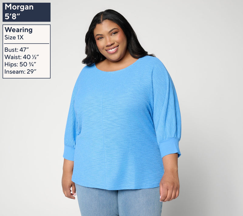 Belle by Kim Gravel Sweatshirt Slub 3/4 Sleeve Slouchy Top — View 2