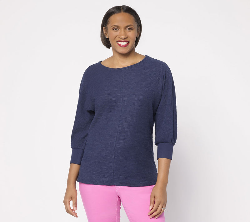 Belle by Kim Gravel Sweatshirt Slub 3/4 Sleeve Slouchy Top — View 14