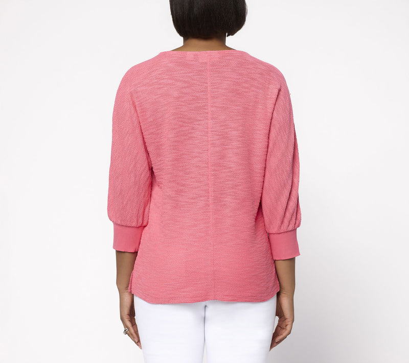 Belle by Kim Gravel Sweatshirt Slub 3/4 Sleeve Slouchy Top — View 4