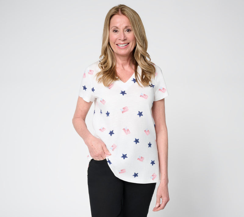 Belle by Kim Gravel Slub Knit Summer Sunshine V-Neck Top — View 14