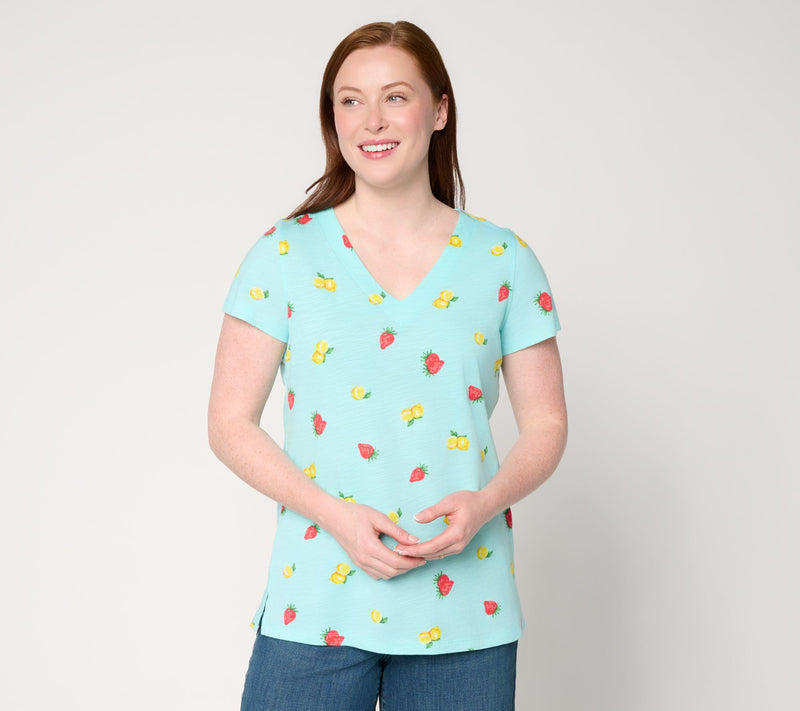 Belle by Kim Gravel Slub Knit Summer Sunshine V-Neck Top — View 15