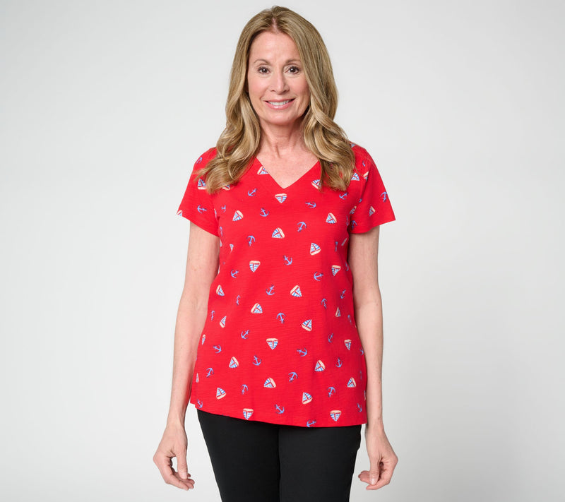 Belle by Kim Gravel Slub Knit Summer Sunshine V-Neck Top — View 16