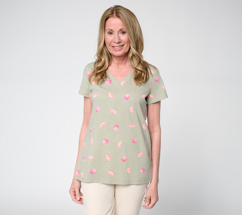 Belle by Kim Gravel Slub Knit Summer Sunshine V-Neck Top — View 18