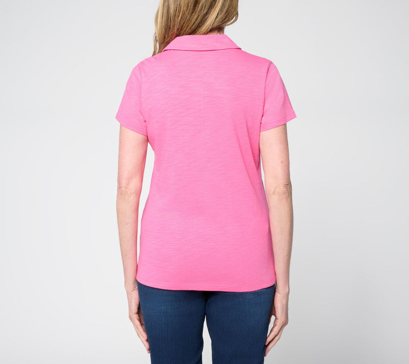 Belle by Kim Gravel Slub Knit Electric Pop Half Zip Polo — View 4