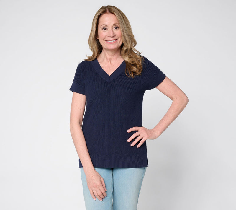 Belle by Kim Gravel Skinny Shaker V-Neck Dolman Sleeve Sweater — View 13