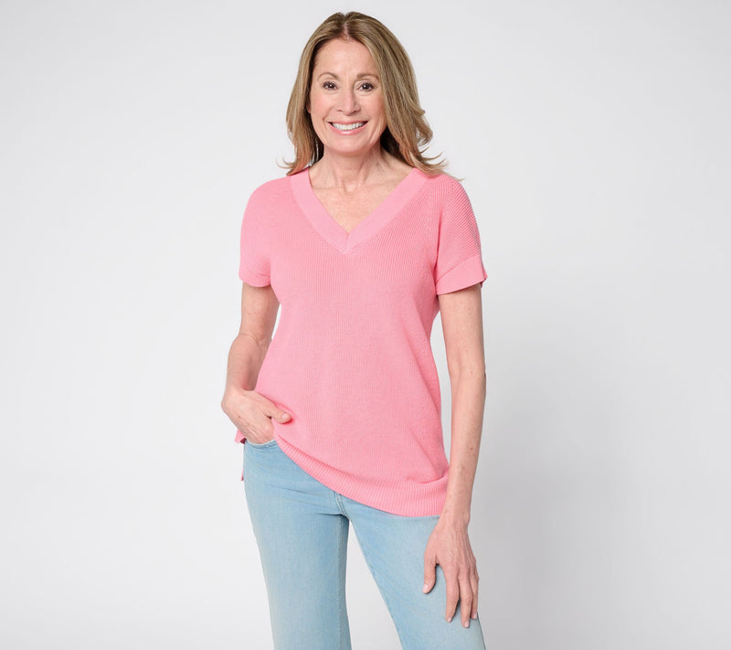 Belle by Kim Gravel Skinny Shaker V-Neck Dolman Sleeve Sweater — View 16