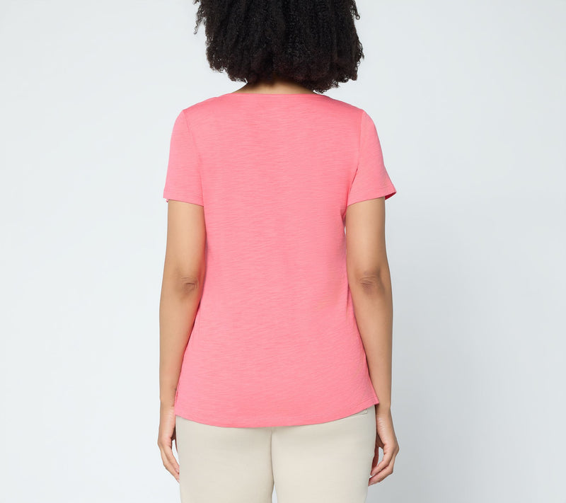 Belle by Kim Gravel Slub Knit Triple Stitch V Neck Top — View 4