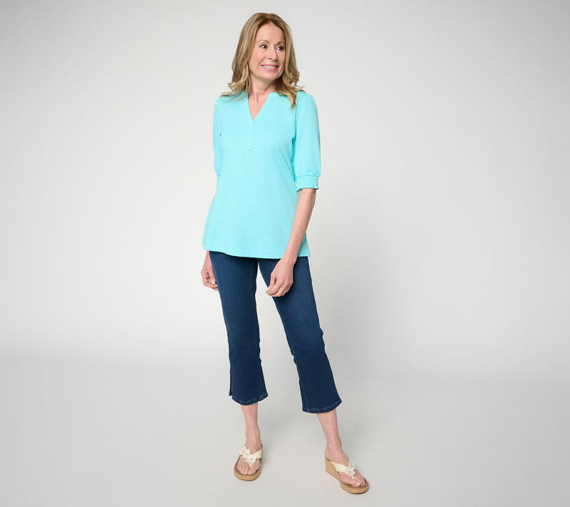 Belle by Kim Gravel Slub Knit Baby Blouson Elbow Sleeve Top — View 5