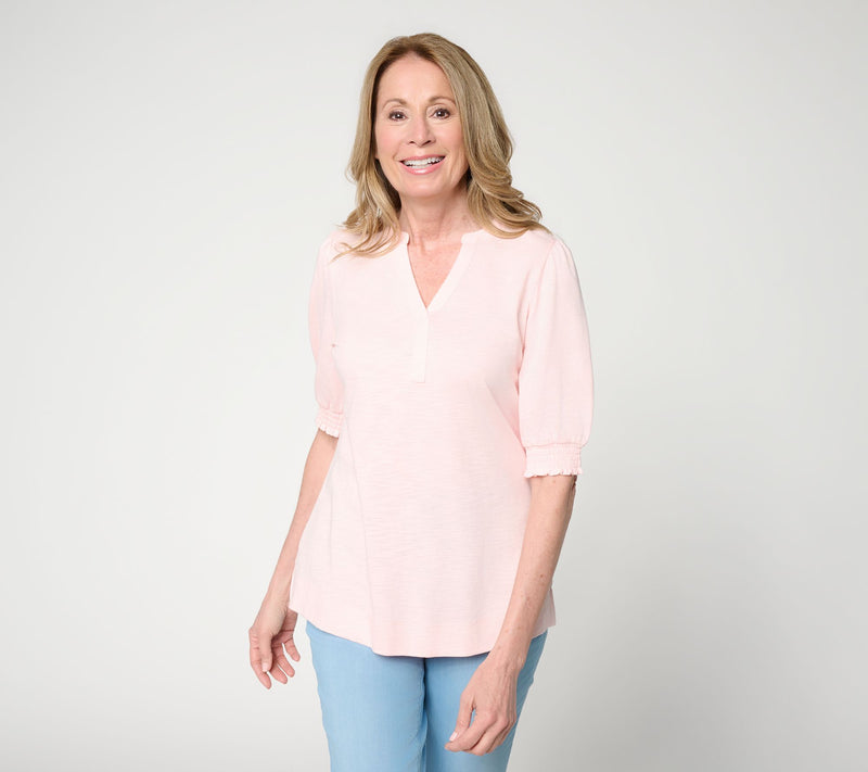 Belle by Kim Gravel Slub Knit Baby Blouson Elbow Sleeve Top — View 13
