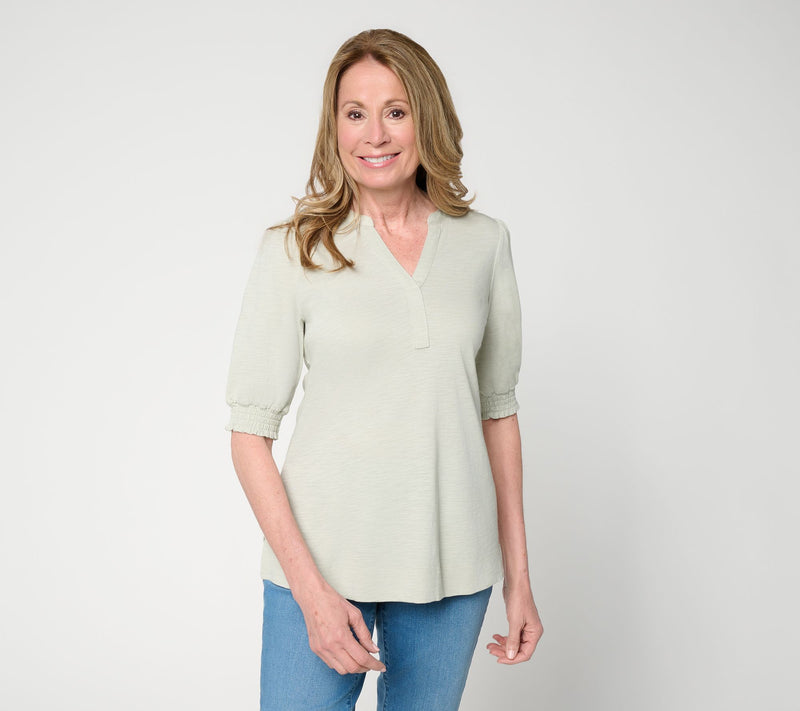 Belle by Kim Gravel Slub Knit Baby Blouson Elbow Sleeve Top — View 16