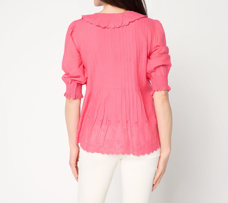 Ree by the Pioneer Woman Ruffle Front Eyelet Trim Blouse — View 10
