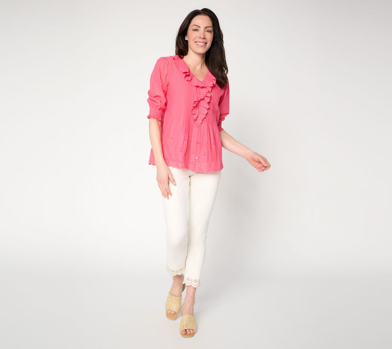 Ree by the Pioneer Woman Ruffle Front Eyelet Trim Blouse — View 11