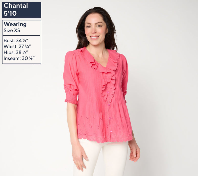 Ree by the Pioneer Woman Ruffle Front Eyelet Trim Blouse — View 9
