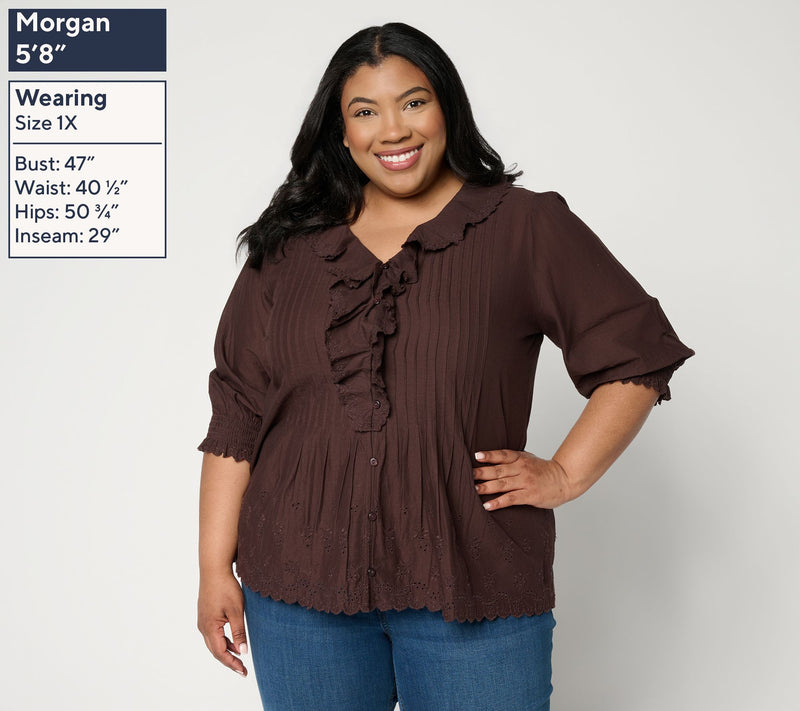 Ree by the Pioneer Woman Ruffle Front Eyelet Trim Blouse — View 8