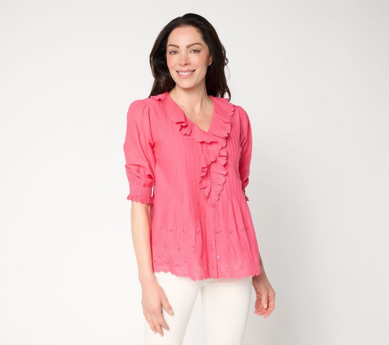 Ree by the Pioneer Woman Ruffle Front Eyelet Trim Blouse — Main view