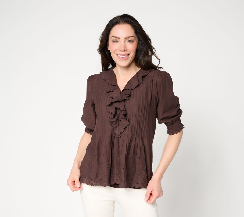 Ree by the Pioneer Woman Ruffle Front Eyelet Trim Blouse — View 5