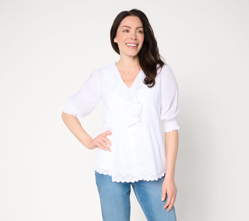 Ree by the Pioneer Woman Ruffle Front Eyelet Trim Blouse — View 7