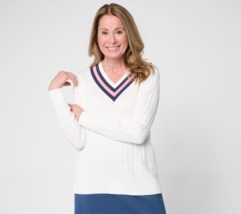 Belle by Kim Gravel Palm Beach Preppy V-Neck Sweater — View 12