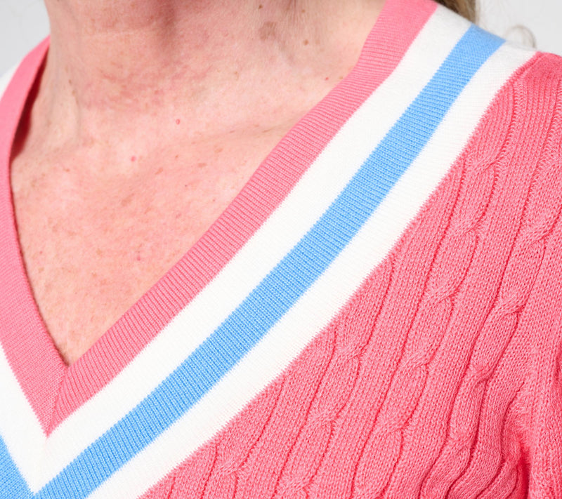 Belle by Kim Gravel Palm Beach Preppy V-Neck Sweater — View 6