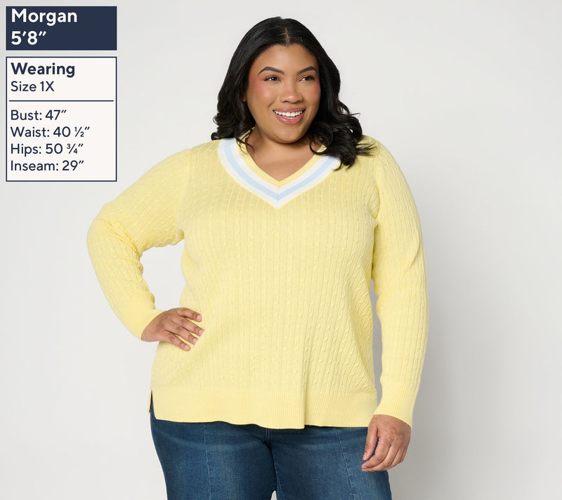 Belle by Kim Gravel Palm Beach Preppy V-Neck Sweater — View 2