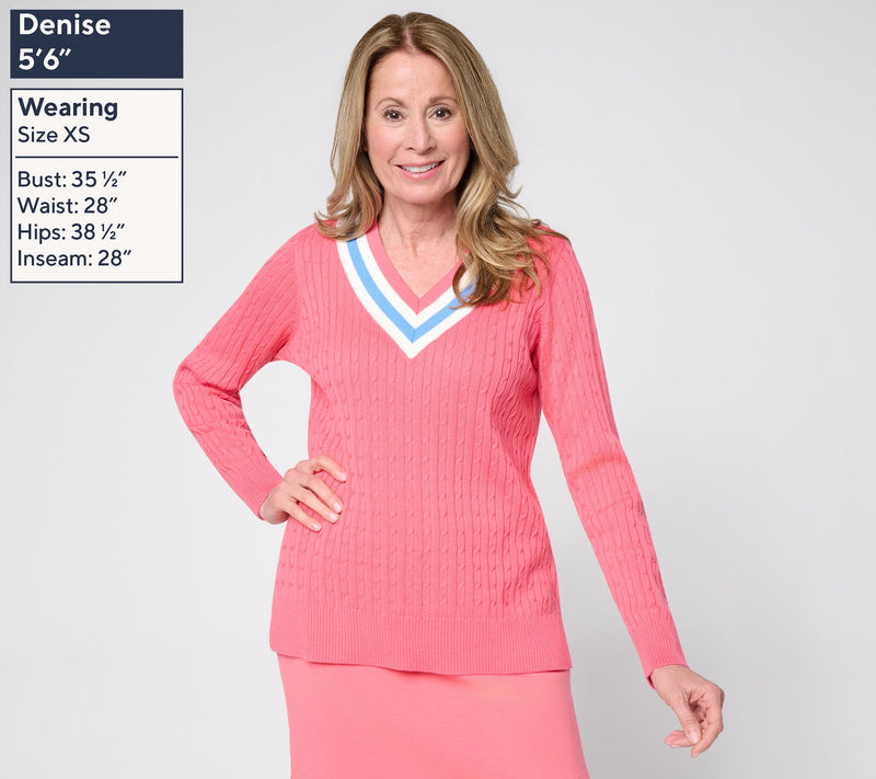 Belle by Kim Gravel Palm Beach Preppy V-Neck Sweater — View 3
