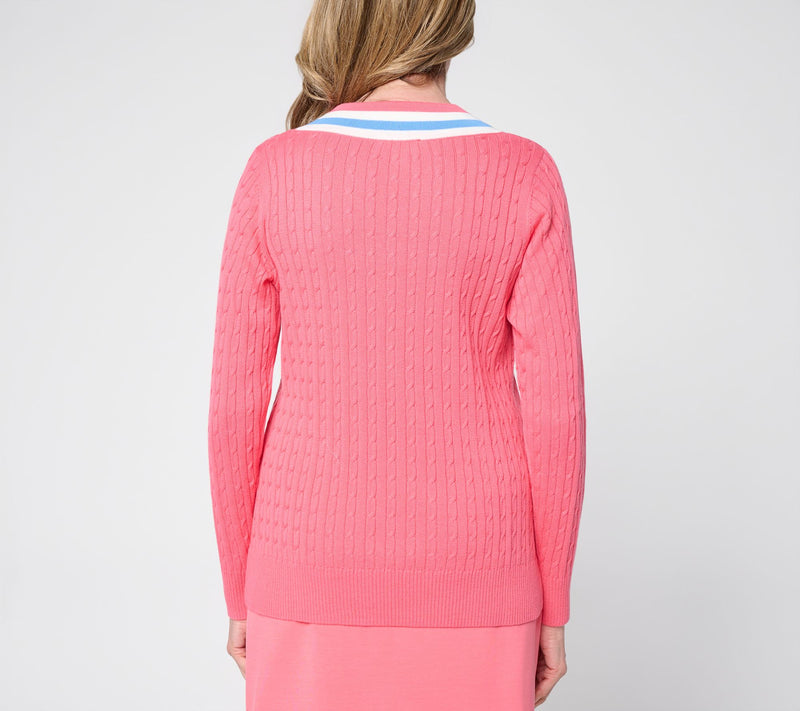 Belle by Kim Gravel Palm Beach Preppy V-Neck Sweater — View 4