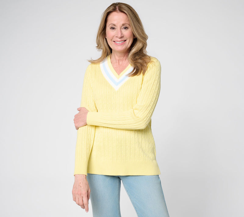 Belle by Kim Gravel Palm Beach Preppy V-Neck Sweater — View 13