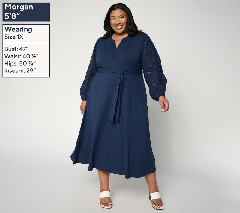 Ree by The Pioneer Woman Slub Jersey Eyelet Detail Knit Midi Dress — View 4