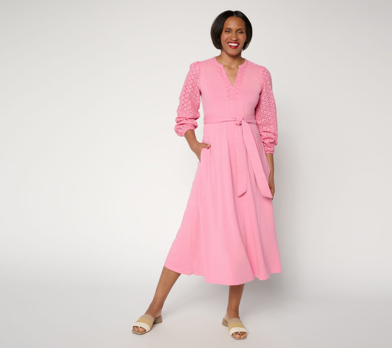 Ree by The Pioneer Woman Slub Jersey Eyelet Detail Knit Midi Dress — View 2