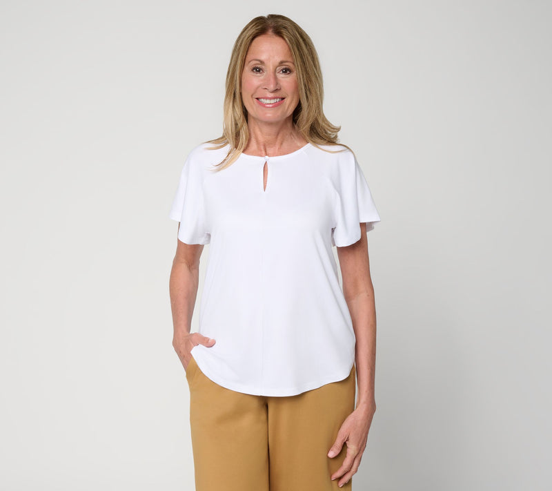 Cuddl Duds Flexwear Flutter Sleeve Keyhole Tee — View 13