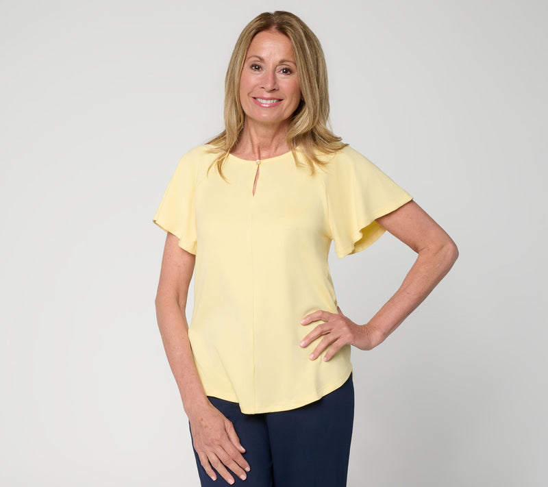 Cuddl Duds Flexwear Flutter Sleeve Keyhole Tee — Main view