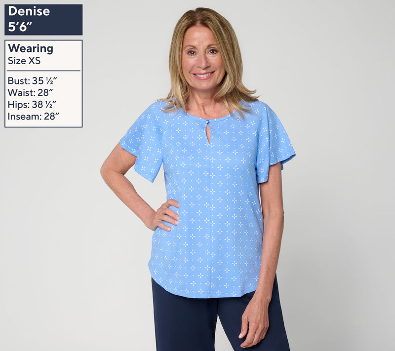 Cuddl Duds Flexwear Flutter Sleeve Keyhole Tee — View 3