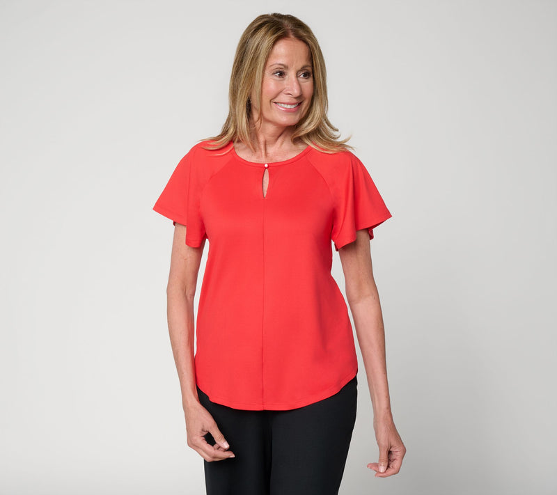 Cuddl Duds Flexwear Flutter Sleeve Keyhole Tee — View 14