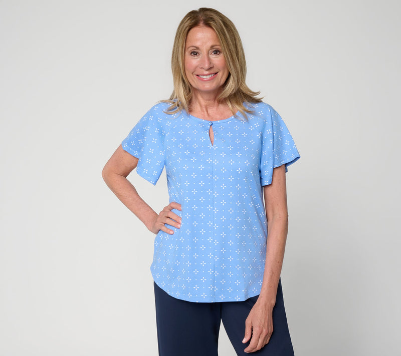 Cuddl Duds Flexwear Flutter Sleeve Keyhole Tee — View 17