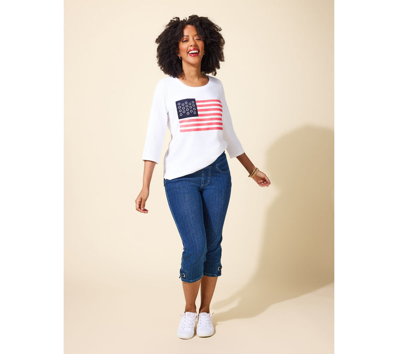 Liberty Belles by Kim Gravel TripleLuxe Knit American Woman Flag Tee — View 6
