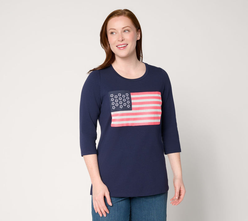 Liberty Belles by Kim Gravel TripleLuxe Knit American Woman Flag Tee — View 13