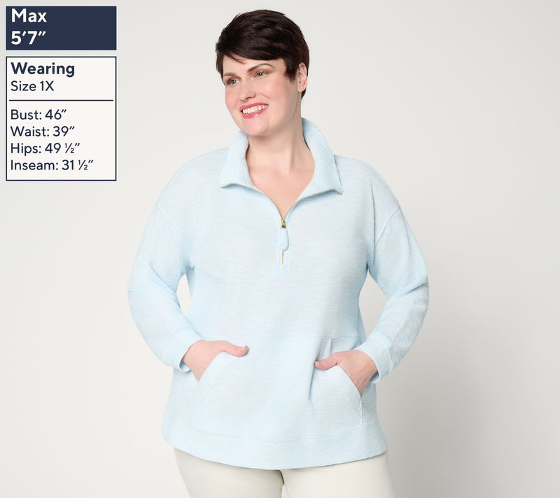 Belle Beach by Kim Gravel Sweatshirt Slub Sea Breeze Half Zip Top — View 2