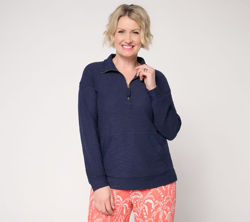 Belle Beach by Kim Gravel Sweatshirt Slub Sea Breeze Half Zip Top — View 16