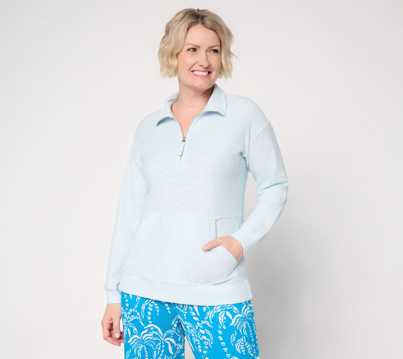 Belle Beach by Kim Gravel Sweatshirt Slub Sea Breeze Half Zip Top — View 17