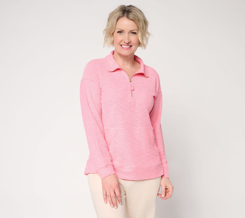 Belle Beach by Kim Gravel Sweatshirt Slub Sea Breeze Half Zip Top — View 18