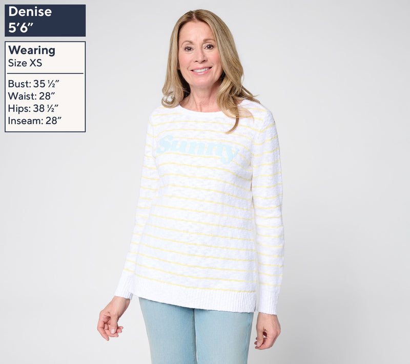 Belle Beach by Kim Gravel Regular Slub 100% Cotton Striped Sweater — View 9