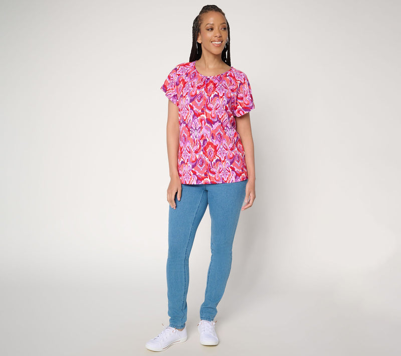 Denim & Co. Printed Linen Blend Flutter Sleeve Top — View 5