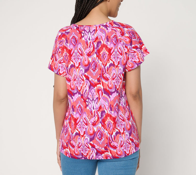 Denim & Co. Printed Linen Blend Flutter Sleeve Top — View 4